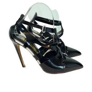 Rupert Sanderson Black Strappy Ankle Stilettos Size 38
